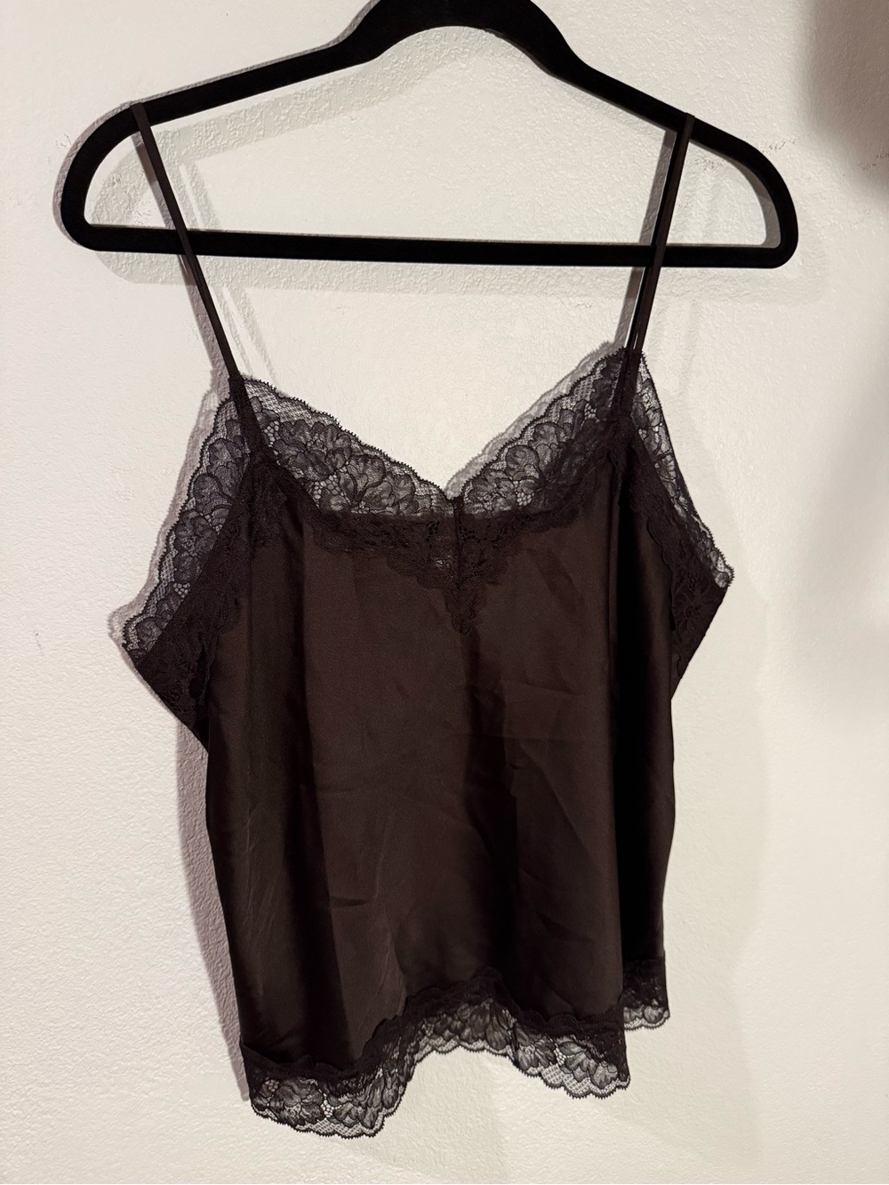 Express Black Lace Trim Satin Cami Top